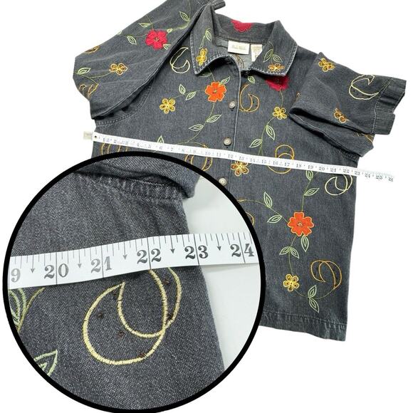 Vintage Floral Embroidered Denim Jacket L Artsy Funky Festival Boho Whimsy Y2k - Picture 13 of 16